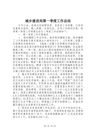 城乡建设局第一季度工作总结