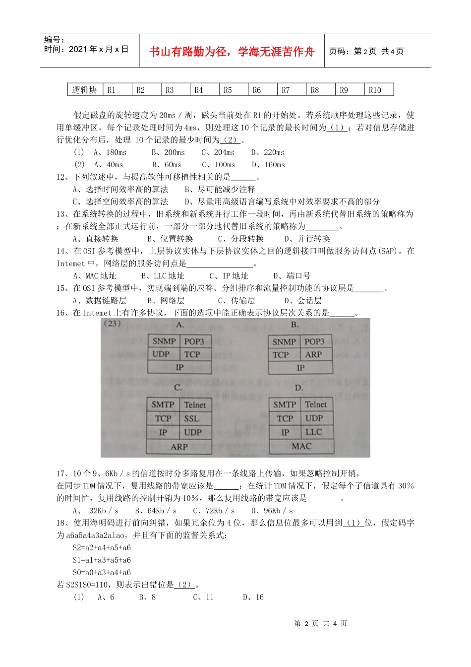 网络工程师职业资格(水平)考核试卷_第2页