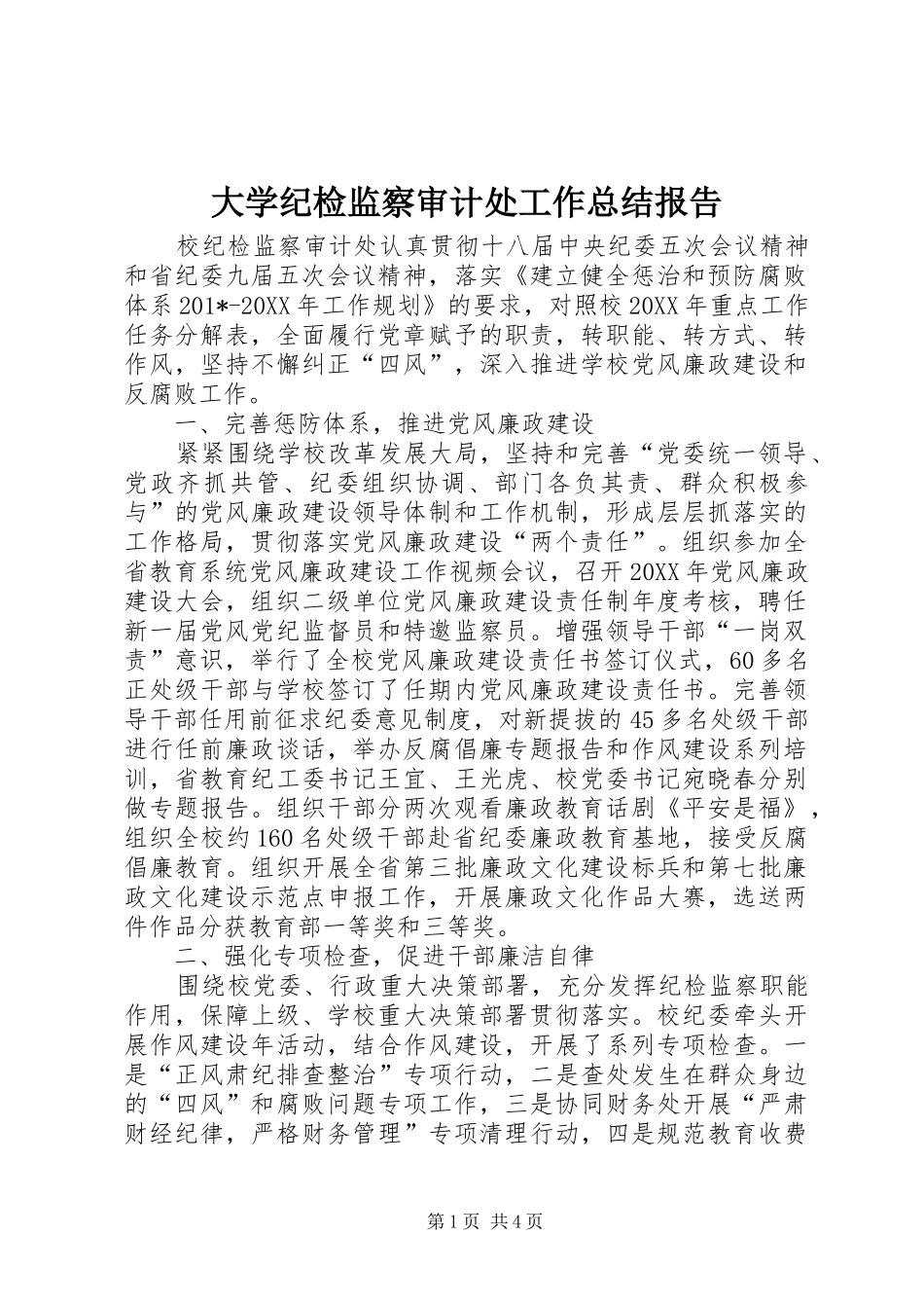 大学纪检监察审计处工作总结报告_第1页