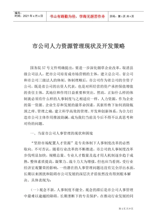 某某公司人力资源管理现状及开发策略