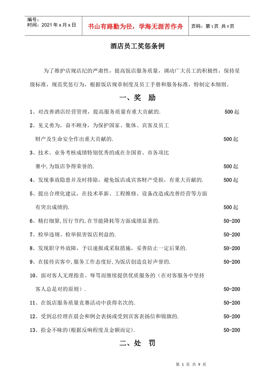 酒店员工奖惩条例_第1页