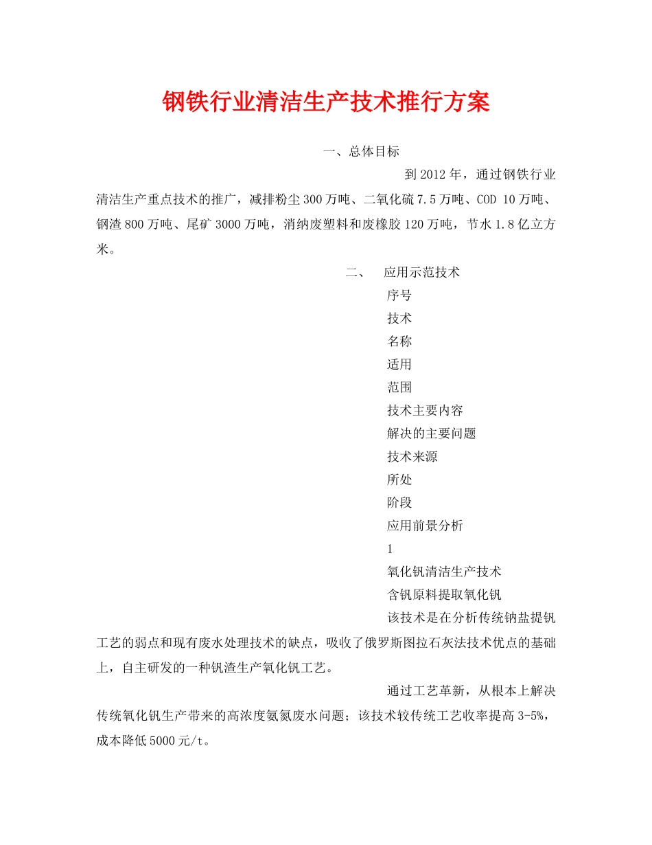 《安全管理资料》之钢铁行业清洁生产技术推行方案 _第1页