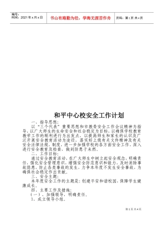 某某中心学校安全工作计划