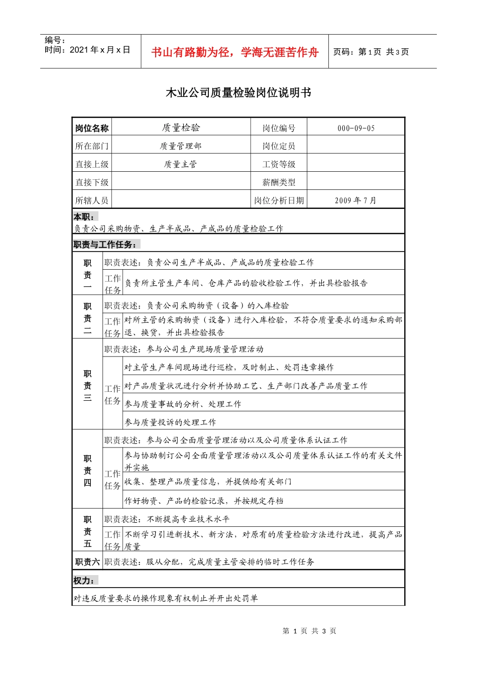 木业公司质量检验岗位说明书_第1页