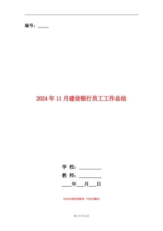 2024年11月建设银行员工工作总结