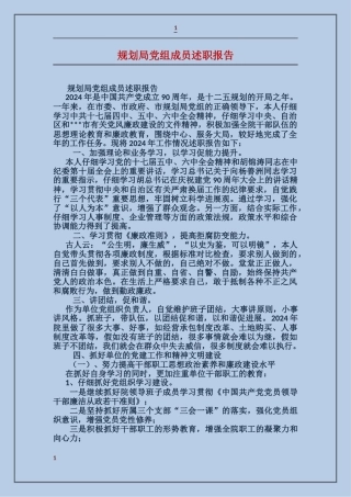 规划局党组成员述职报告