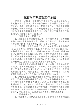 城管局市政管理工作总结