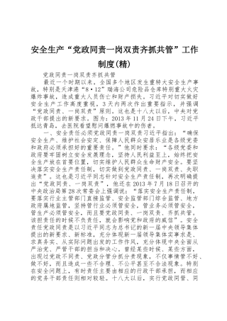 安全生产“党政同责一岗双责齐抓共管”工作规章制度细则(精)