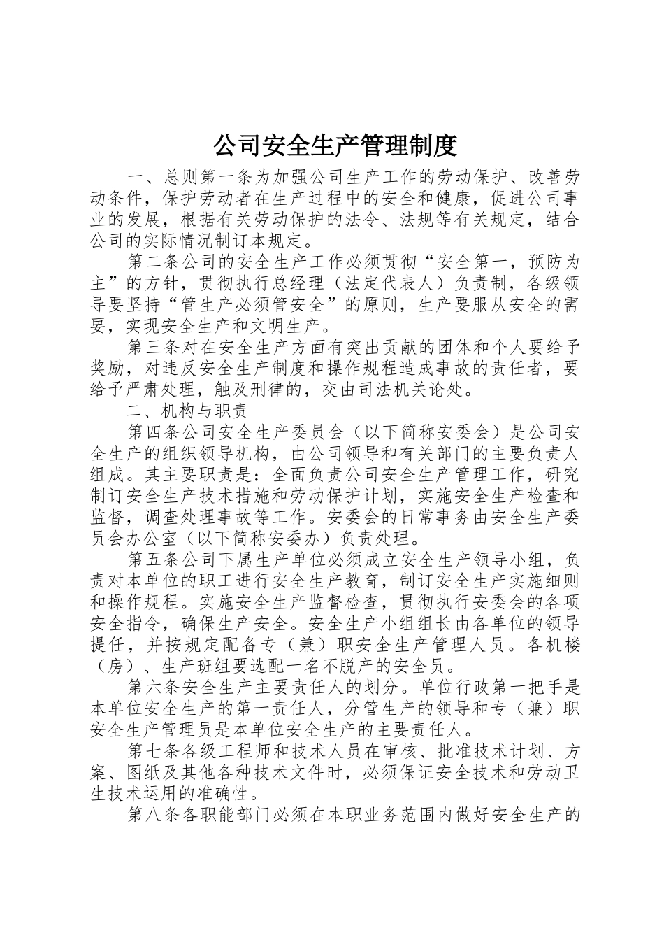 公司安全生产管理规章制度细则_第1页