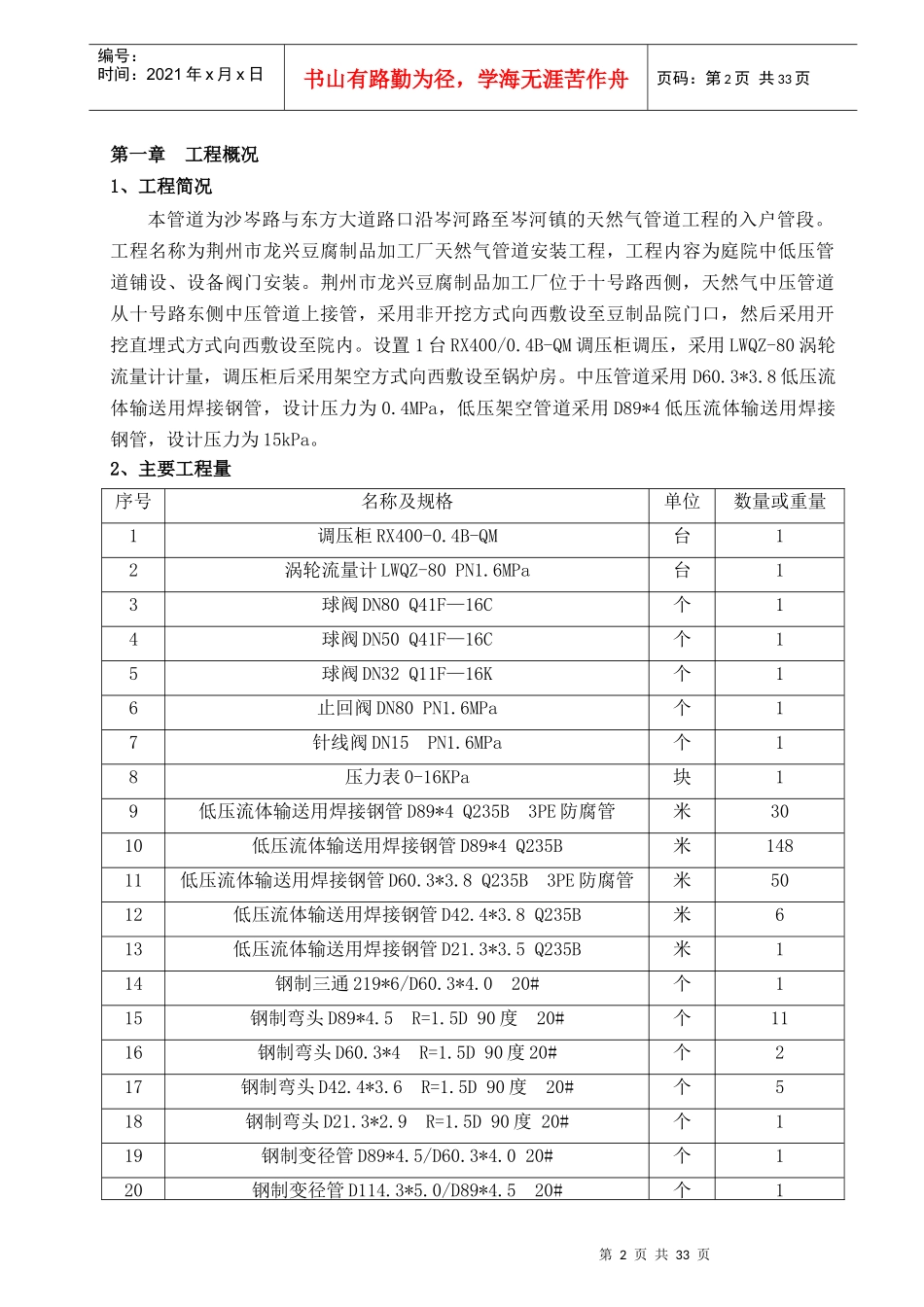 豆腐制品加工厂天然气管道工程施工方案培训资料_第2页