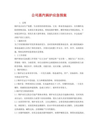 《安全管理应急预案》之公司蒸汽锅炉应急预案 