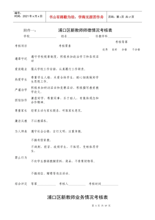 附件一：浦口区新教师师德情况考核表学校_姓名_____