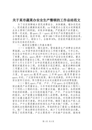 关于某市蔬菜办安全生产整顿的工作总结范文