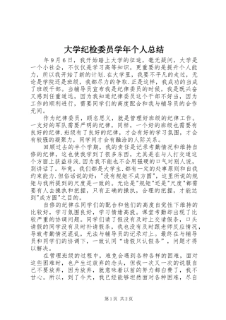 大学纪检委员学年个人总结