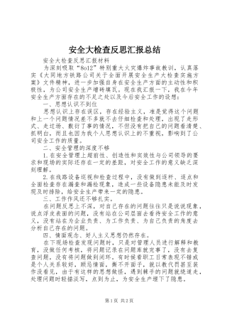 安全大检查反思汇报总结
