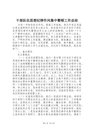 干部队伍思想纪律作风集中整顿工作总结