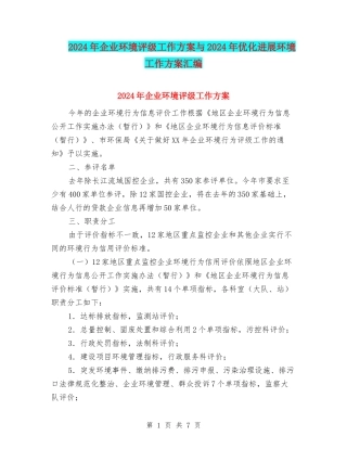 2024年企业环境评级工作方案与2024年优化发展环境工作方案汇编