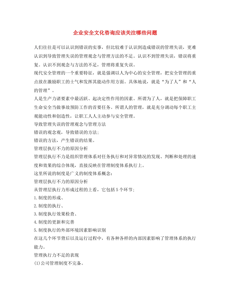 《安全文化》之企业安全文化咨询应该关注哪些问题 _第1页