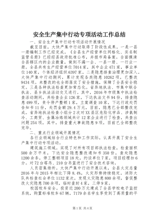 安全生产集中行动专项活动工作总结