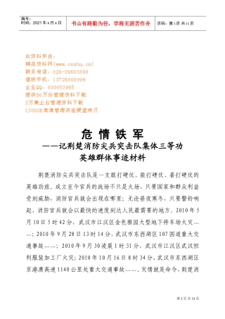 某某消防尖兵突击队集体三等功英雄群体事迹材料