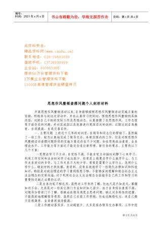 思想作风整顿查摆问题个人剖析