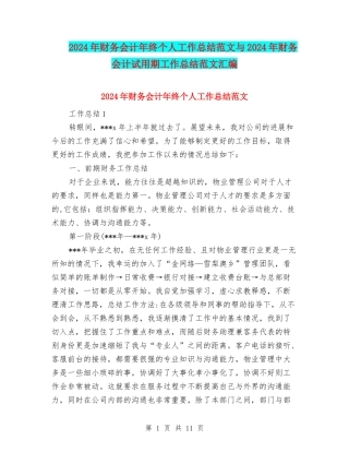 2024年财务会计年终个人工作总结范文与2024年财务会计试用期工作总结范文汇编