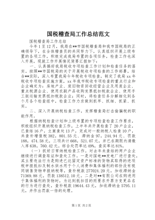 国税稽查局工作总结范文