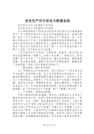 安全生产百日安全大检查总结