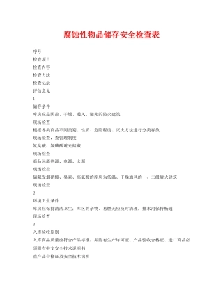 《安全管理资料》之腐蚀性物品储存安全检查表 