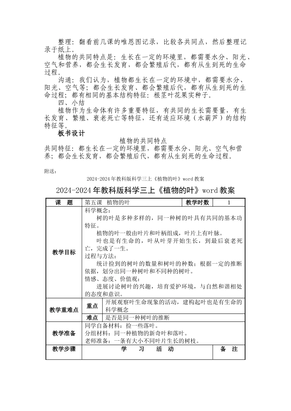 2024-2024年教科版科学三上《植物的共同特点我的大树》word教案_第2页