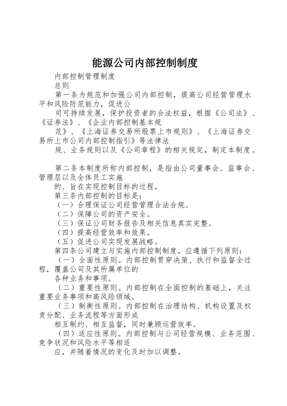 能源公司内部控制规章制度 _第1页