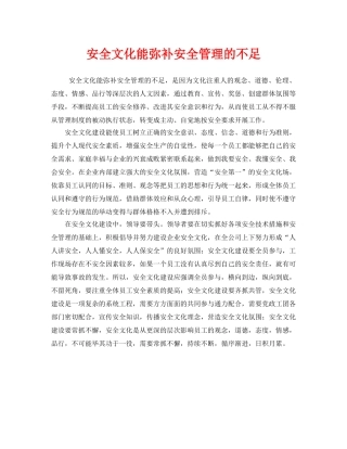 《安全文化》之安全文化能弥补安全管理的不足 