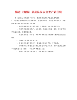 《安全管理制度》之掘进（炮掘）队副队长安全生产责任制 