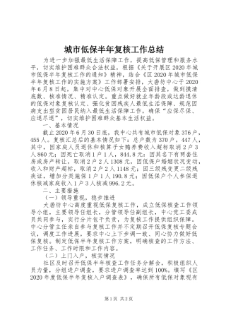 城市低保半年复核工作总结