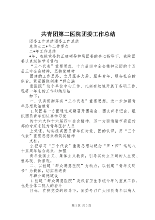 共青团第二医院团委工作总结