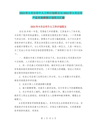 2024年9月公司个人工作计划范文与2024年9月公司产品市场销售计划范文汇编