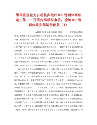 《管理体系》之领导重视全力以赴扎实做好HSE管理体系创建工作——开展内部模拟审核，检验HSE管理体系实际运行能效（4） 