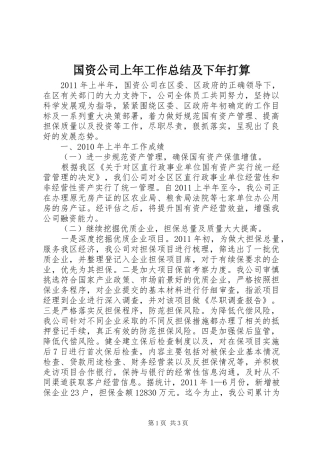 国资公司上年工作总结及下年打算