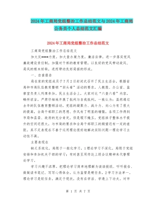 2024年工商局党组整治工作总结范文与2024年工商局公务员个人总结范文汇编