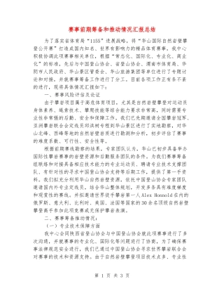 赛事前期筹备和推进情况汇报总结