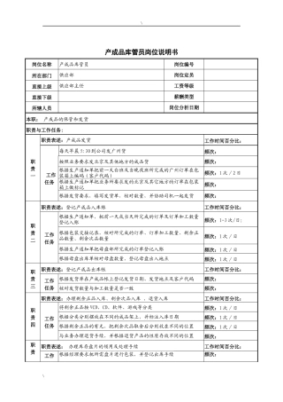河北纪元光电公司供应部产成品库管员岗位说明书