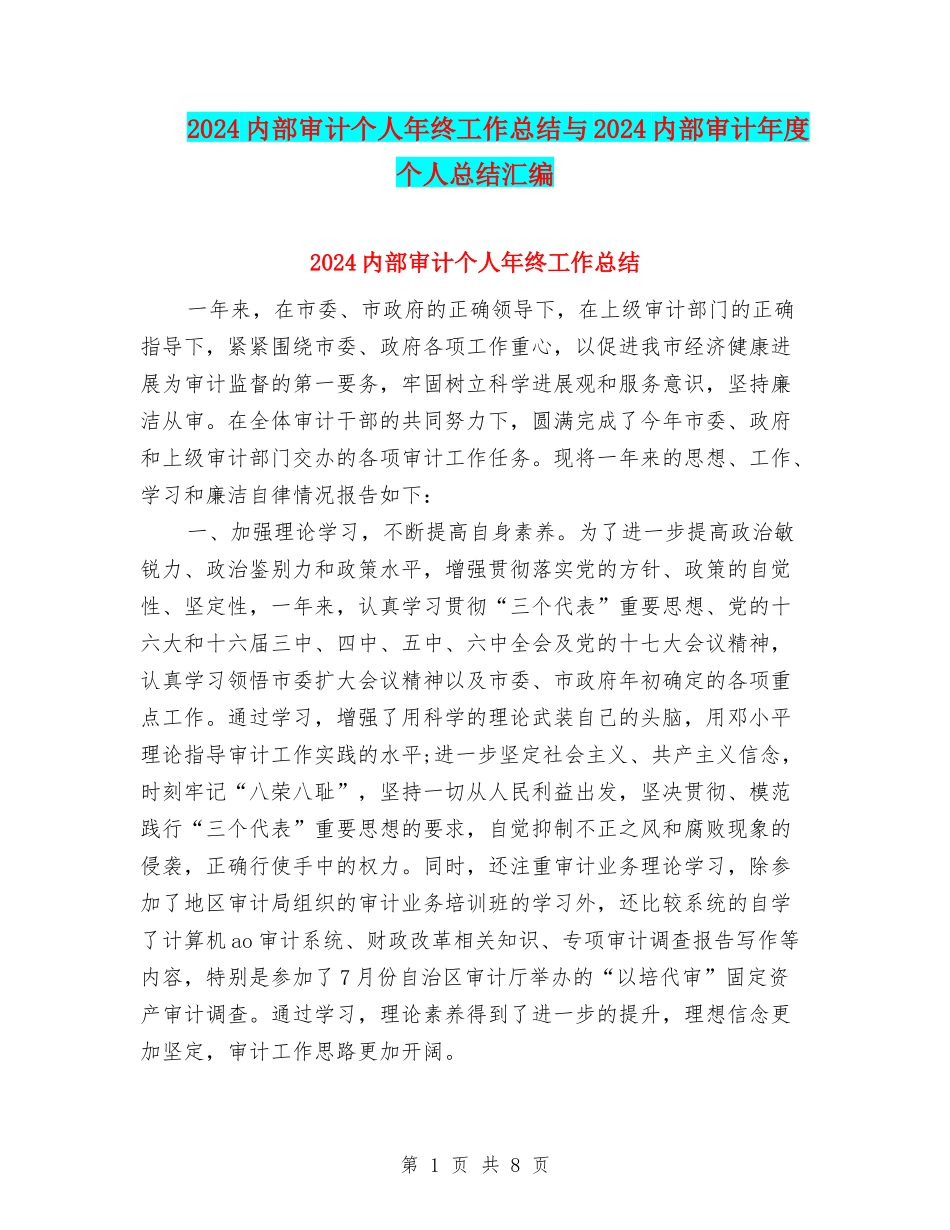 2024内部审计个人年终工作总结与2024内部审计年度个人总结汇编_第1页
