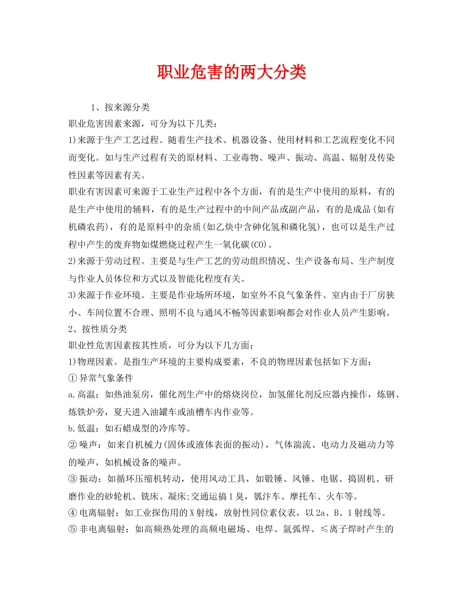 《安全管理职业卫生》之职业危害的两大分类 _第1页