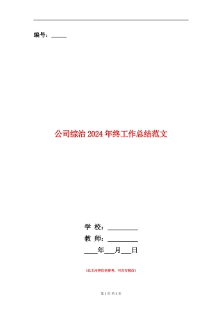 公司综治2024年终工作总结范文【新版】