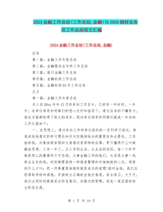 2024金融工作总结与2024钢材业务员工作总结范文汇编