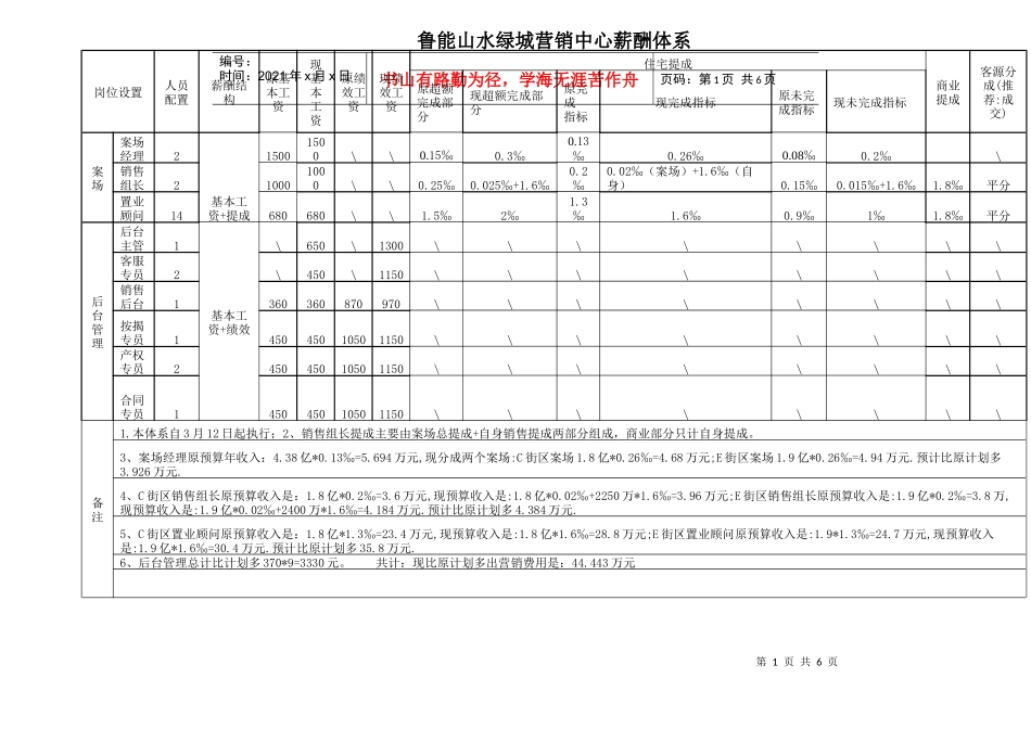 鲁能山水某地产营销中心薪酬体系_第1页