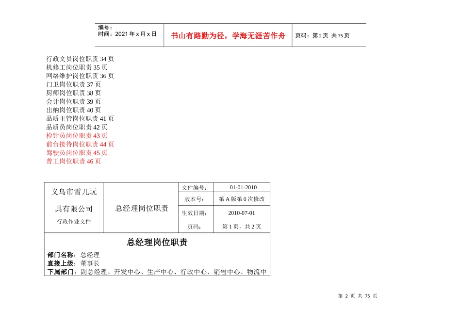 玩具公司职位说明书汇编_第2页