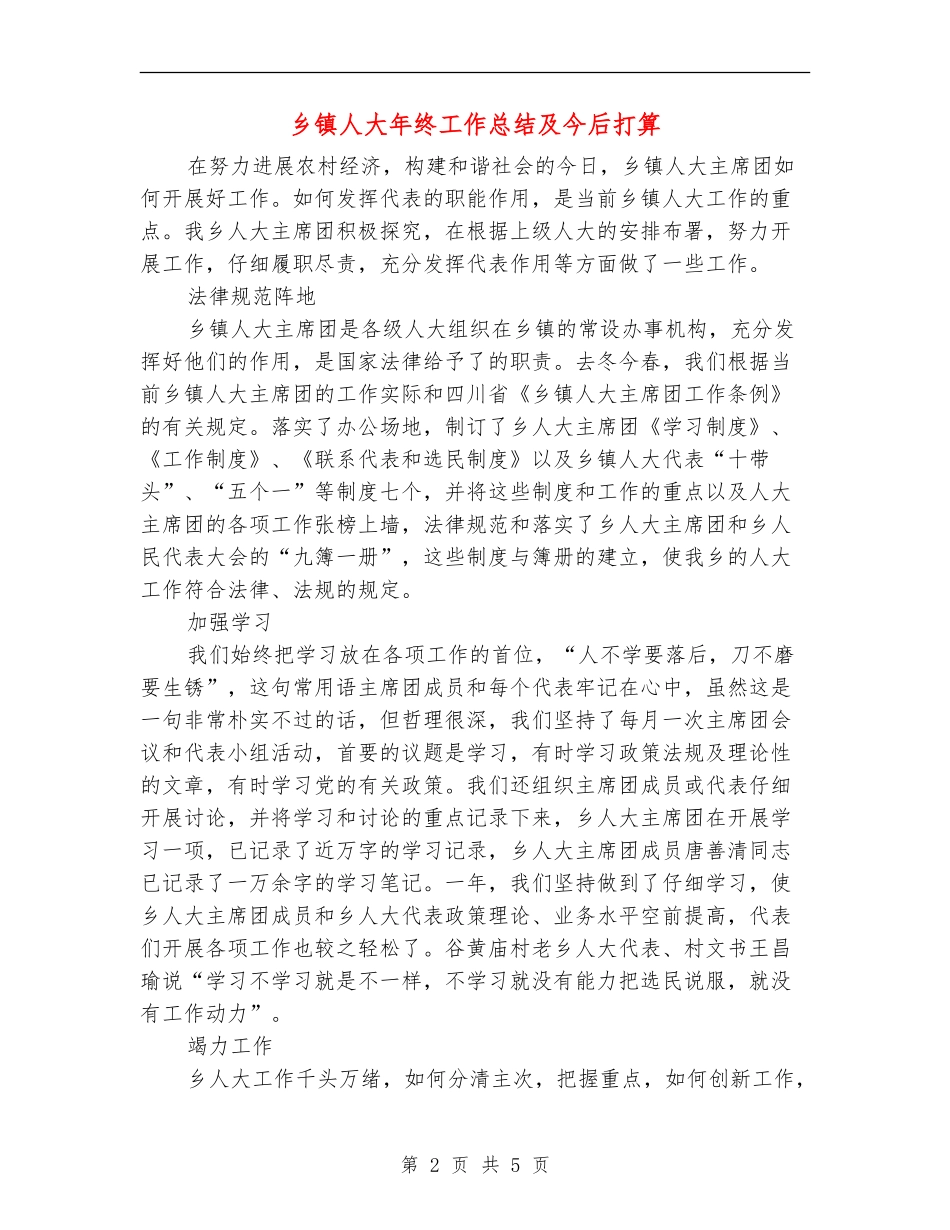 乡镇人大年终工作总结及今后打算_第2页