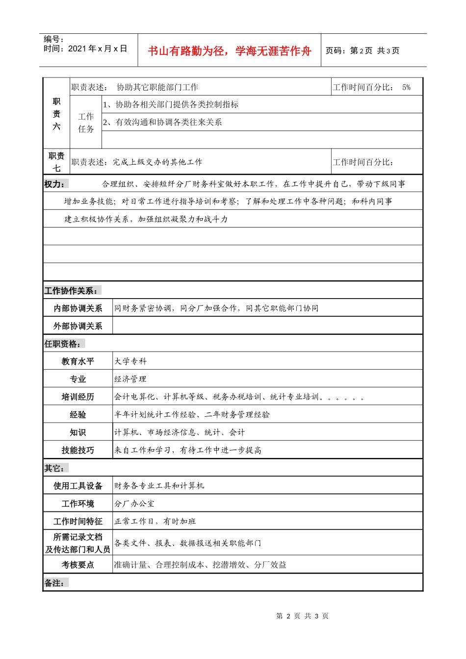 某化纤企业短纤财务主管职务说明书_第2页