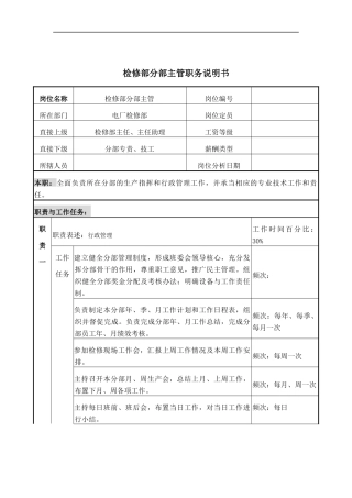 检修主管岗位说明书